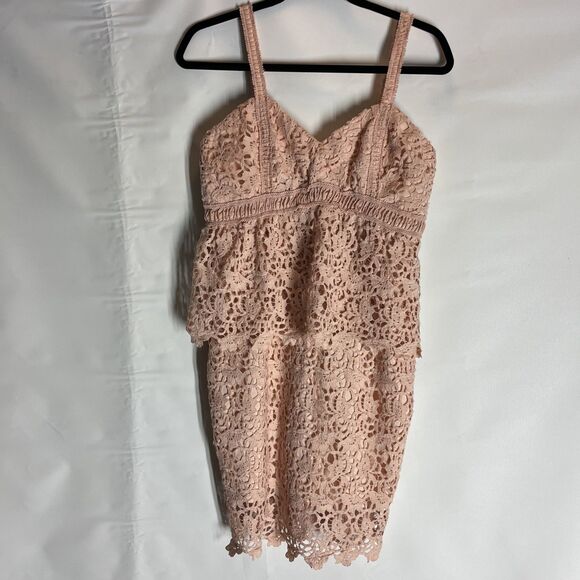J.O.A. Los Angeles Pink Lace Sheath Dress Size Small Peplum Spaghetti Strap - Picture 1 of 11